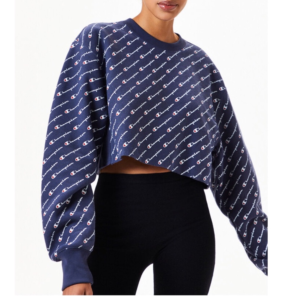 NWT Champion all over logo cropped crew sweatshirt